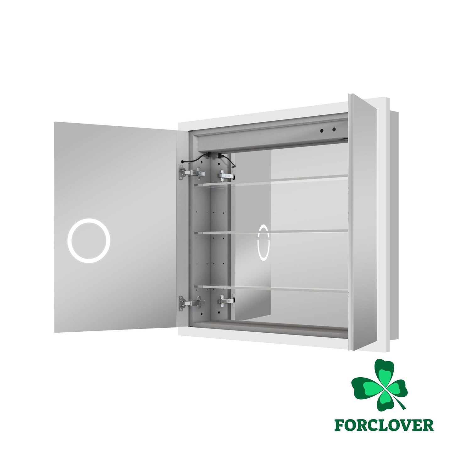 Forclover 36-in x 32-in Lighted LED Fog Free Surface/Recessed Mount Silver Mirrored Soft Close Medicine Cabinet with Outlet