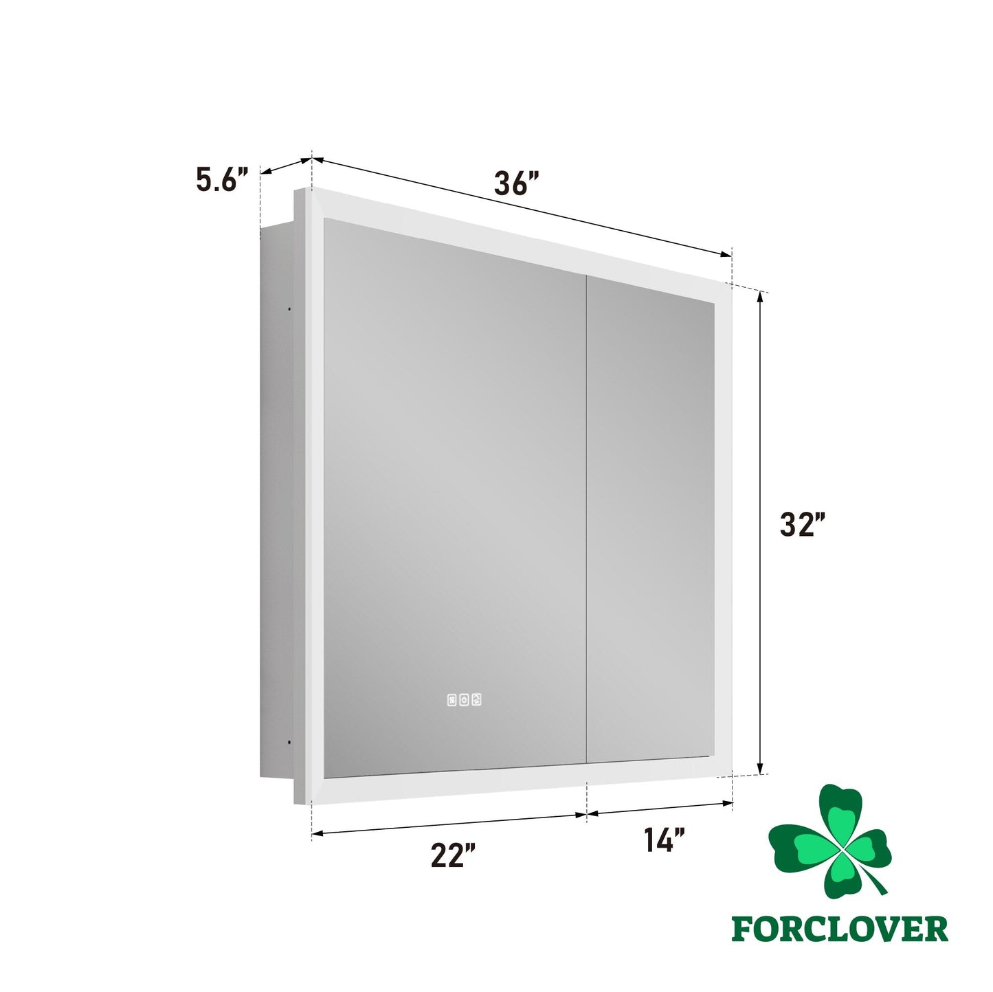 Forclover 36-in x 32-in Lighted LED Fog Free Surface/Recessed Mount Silver Mirrored Soft Close Medicine Cabinet with Outlet