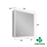 Forclover 36-in x 32-in Lighted LED Fog Free Surface/Recessed Mount Silver Mirrored Soft Close Medicine Cabinet with Outlet