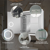 Forclover 36-in x 32-in Lighted LED Fog Free Surface/Recessed Mount Silver Mirrored Soft Close Medicine Cabinet with Outlet