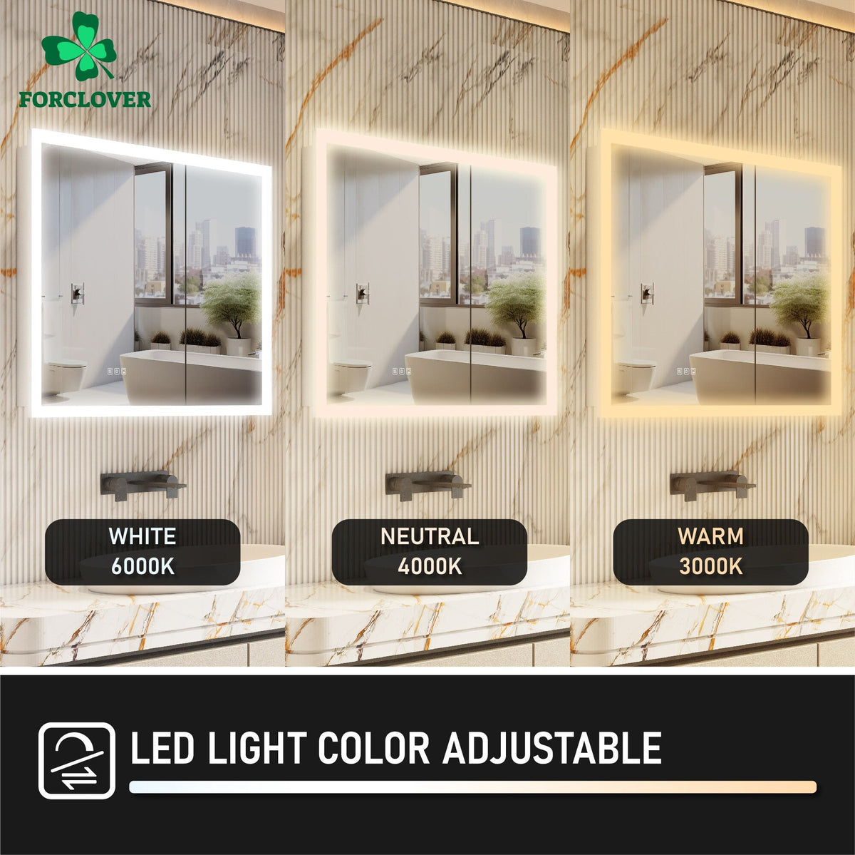 Forclover 36-in x 32-in Lighted LED Fog Free Surface/Recessed Mount Silver Mirrored Soft Close Medicine Cabinet with Outlet