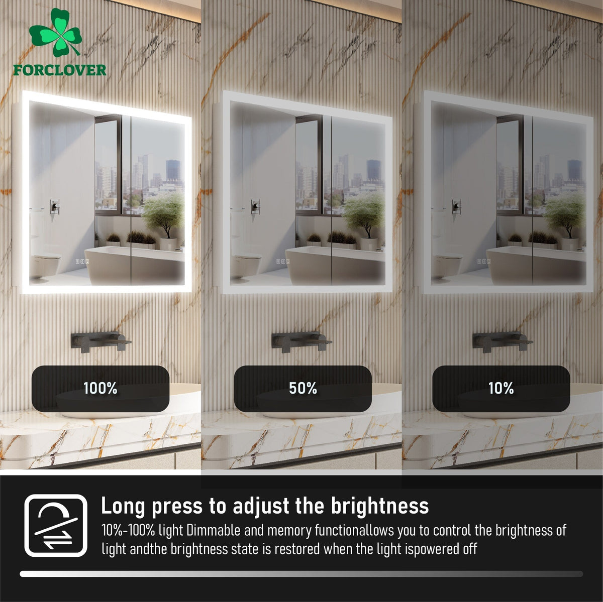 Forclover 36-in x 32-in Lighted LED Fog Free Surface/Recessed Mount Silver Mirrored Soft Close Medicine Cabinet with Outlet