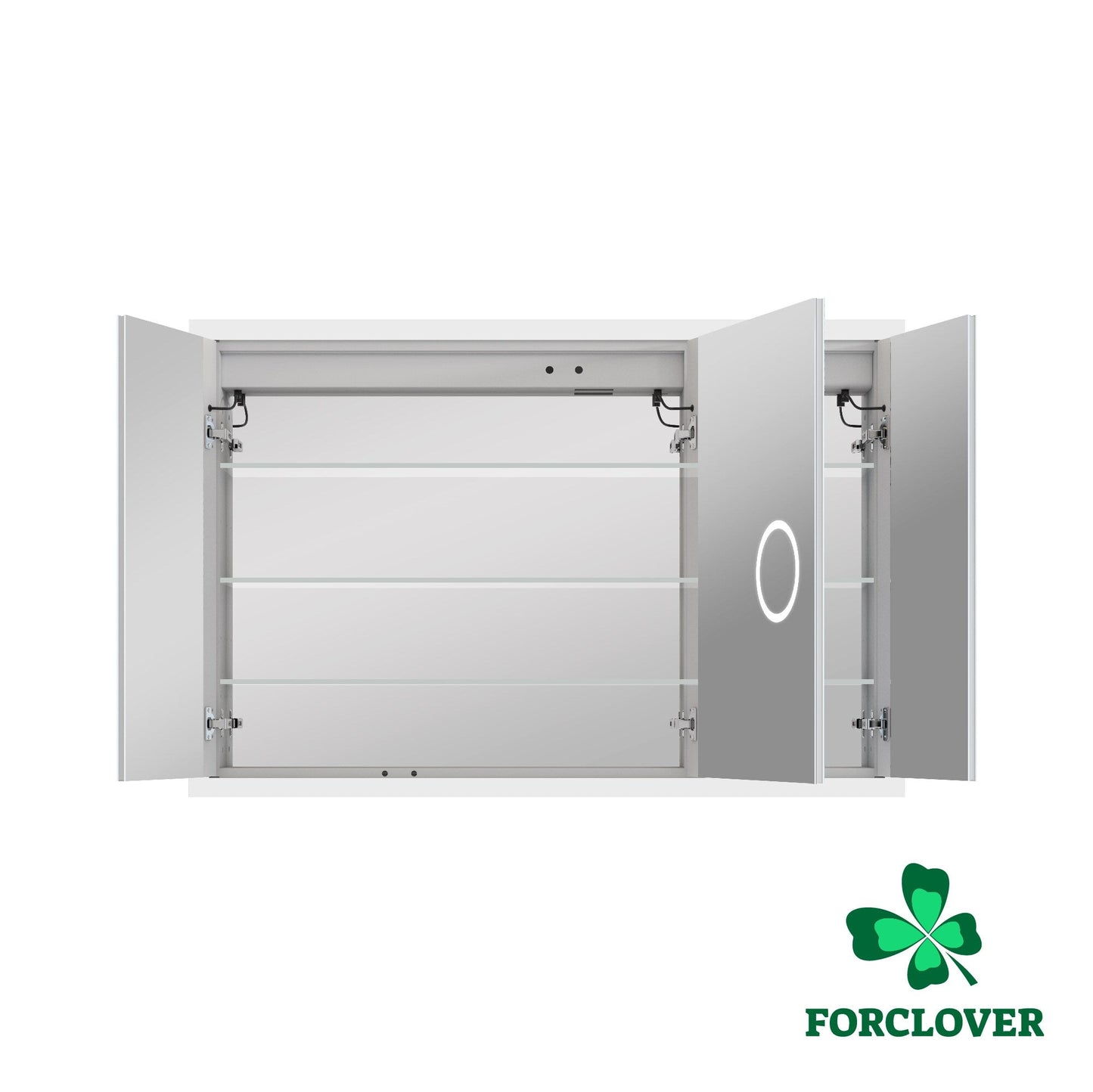 Forclover 48-in x 32-in Lighted LED Fog Free Surface/Recessed Mount Silver Mirrored Soft Close Medicine Cabinet with Outlet