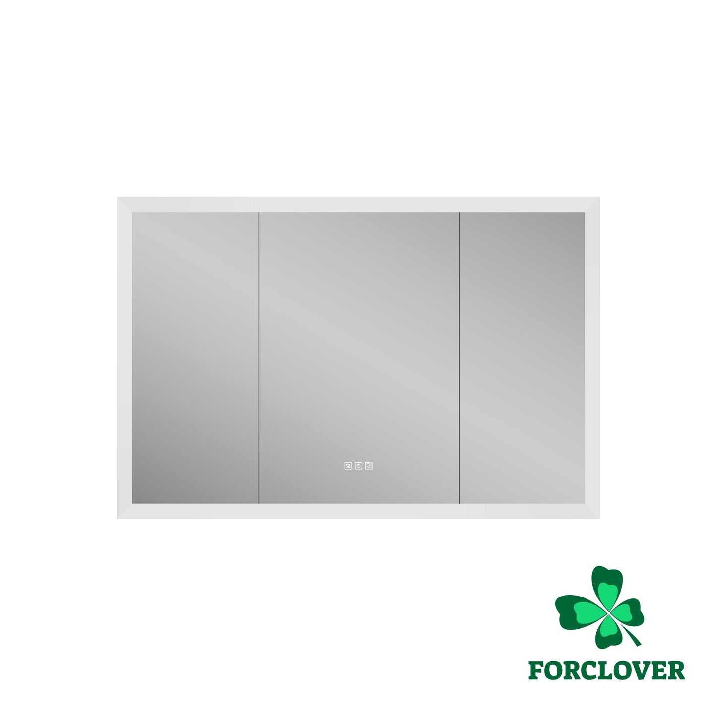 Forclover 48-in x 32-in Lighted LED Fog Free Surface/Recessed Mount Silver Mirrored Soft Close Medicine Cabinet with Outlet