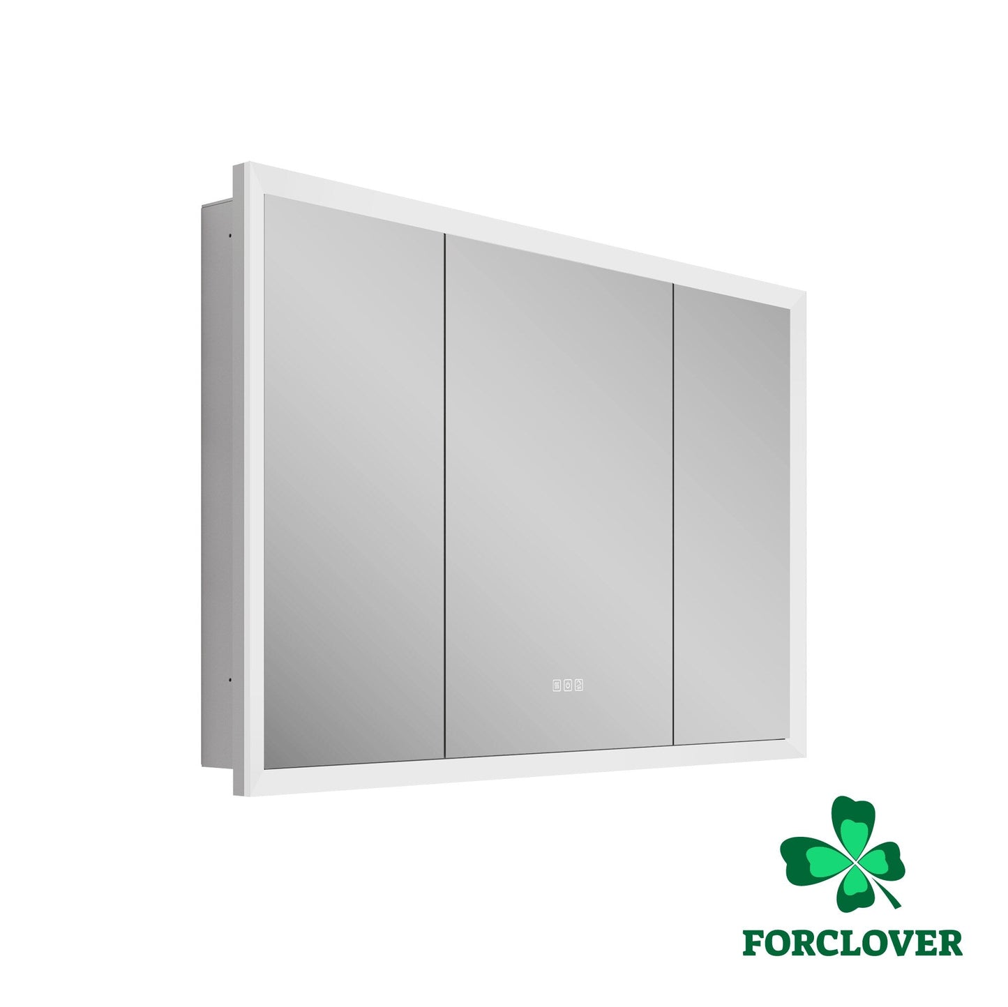 Forclover 48-in x 32-in Lighted LED Fog Free Surface/Recessed Mount Silver Mirrored Soft Close Medicine Cabinet with Outlet
