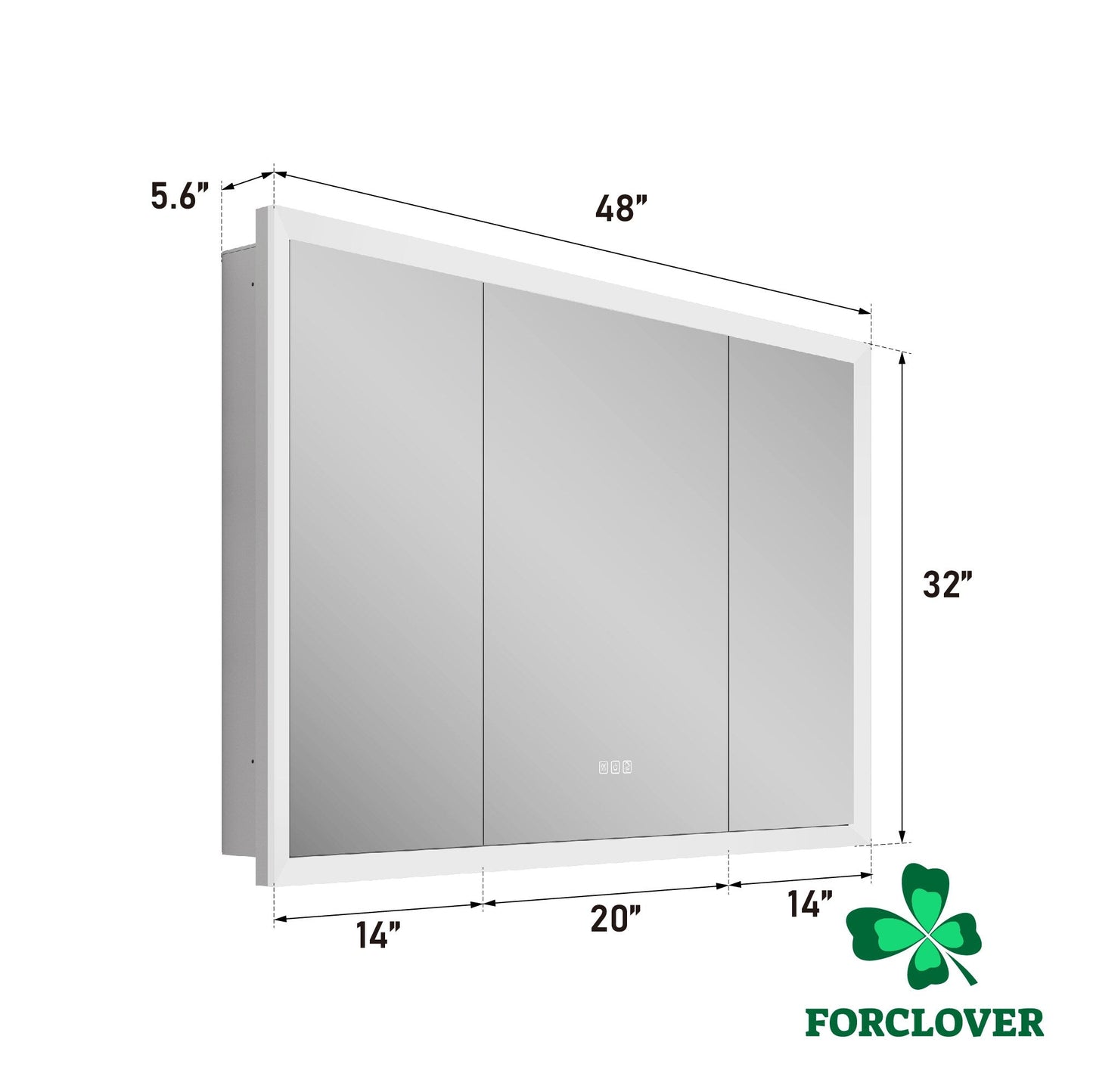Forclover 48-in x 32-in Lighted LED Fog Free Surface/Recessed Mount Silver Mirrored Soft Close Medicine Cabinet with Outlet