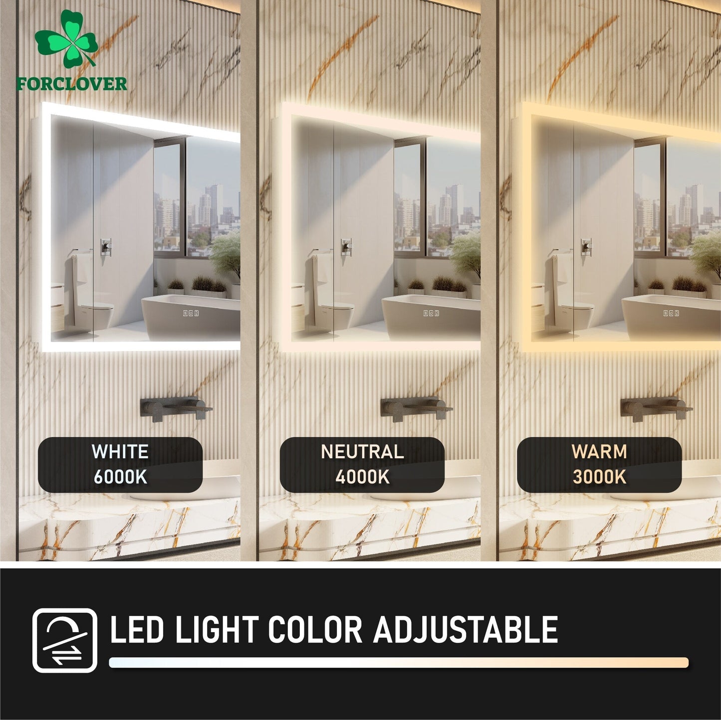 Forclover 48-in x 32-in Lighted LED Fog Free Surface/Recessed Mount Silver Mirrored Soft Close Medicine Cabinet with Outlet