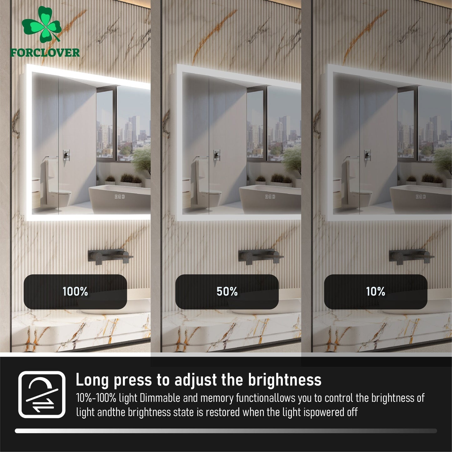 Forclover 48-in x 32-in Lighted LED Fog Free Surface/Recessed Mount Silver Mirrored Soft Close Medicine Cabinet with Outlet