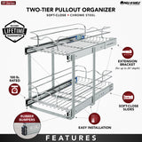 Rev-A-Shelf 11.75-in W x 19-in H Two-Tier Pull-Out Chrome Metal Basket with Soft-Close Slides, 22-in D