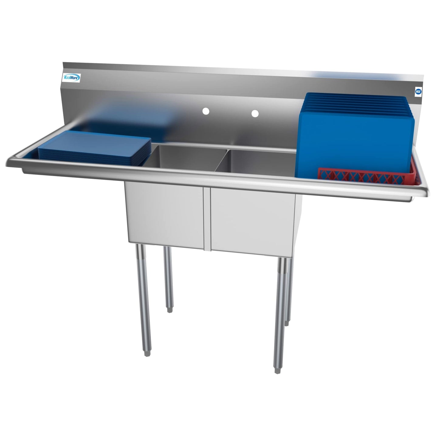 KoolMore Stainless Steel 2-Basin Freestanding Utility Tub with Drain