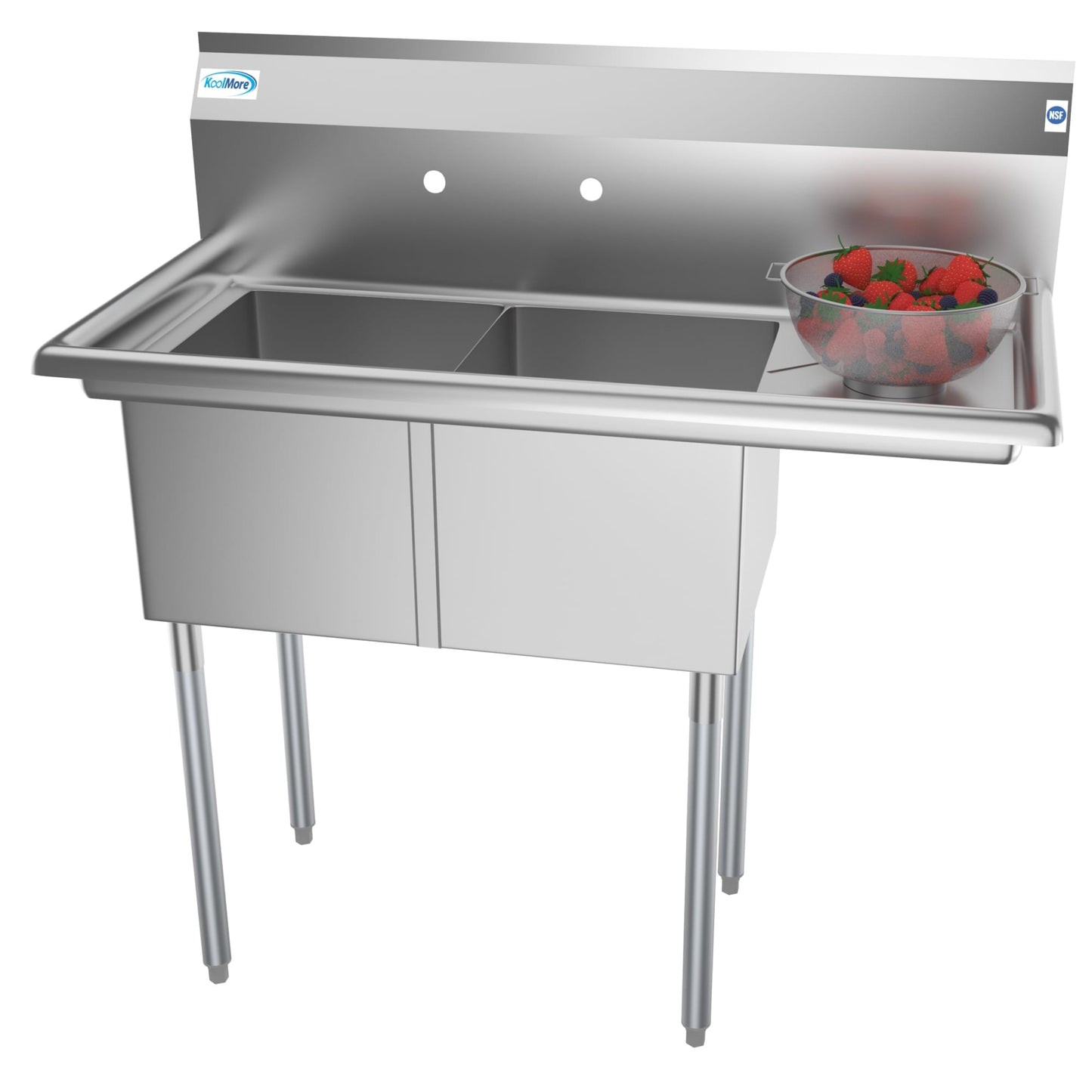 KoolMore Stainless Steel 2-Basin Freestanding Utility Tub with Drain - 22" x 43"