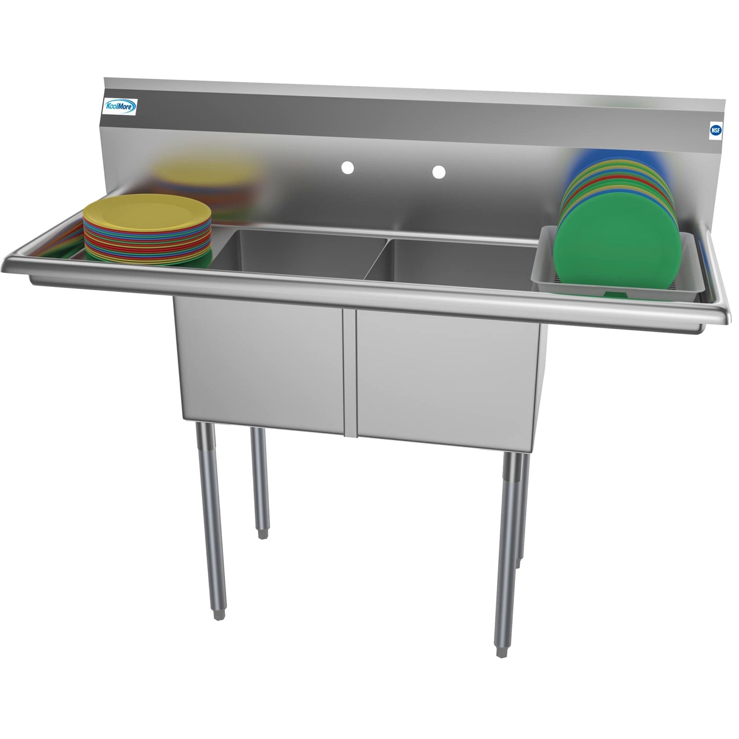 KoolMore Stainless Steel 2-Basin Freestanding Utility Tub with Drain
