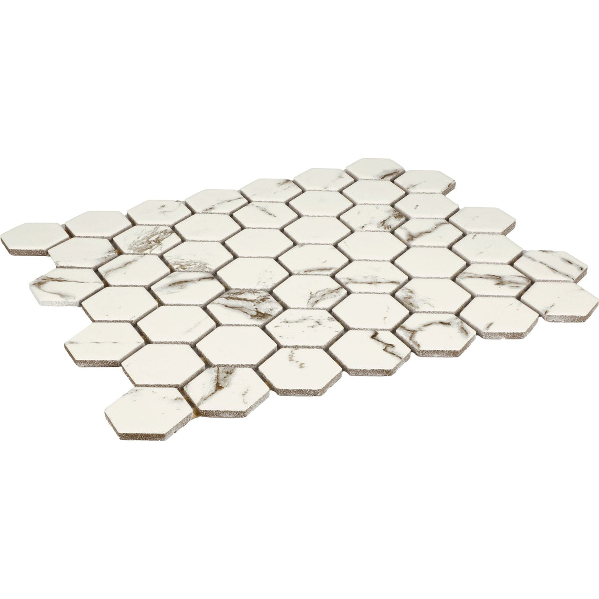 American Olean Marble Manor Calacatta 10-in x 12-in Matte Ceramic Hexagon Marble-Look Floor and Wall Tile (Mesh-Mounted Mosaic)
