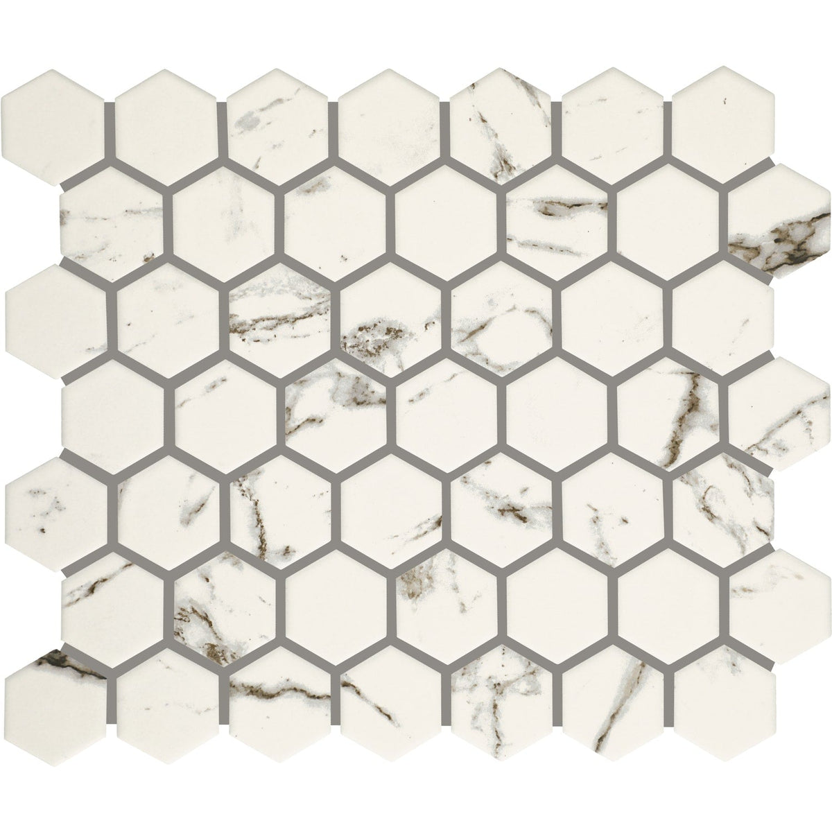 American Olean Marble Manor Calacatta 10-in x 12-in Matte Ceramic Hexagon Marble-Look Floor and Wall Tile (Mesh-Mounted Mosaic)