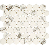 American Olean Marble Manor Calacatta 10-in x 12-in Matte Ceramic Hexagon Marble-Look Floor and Wall Tile (Mesh-Mounted Mosaic)