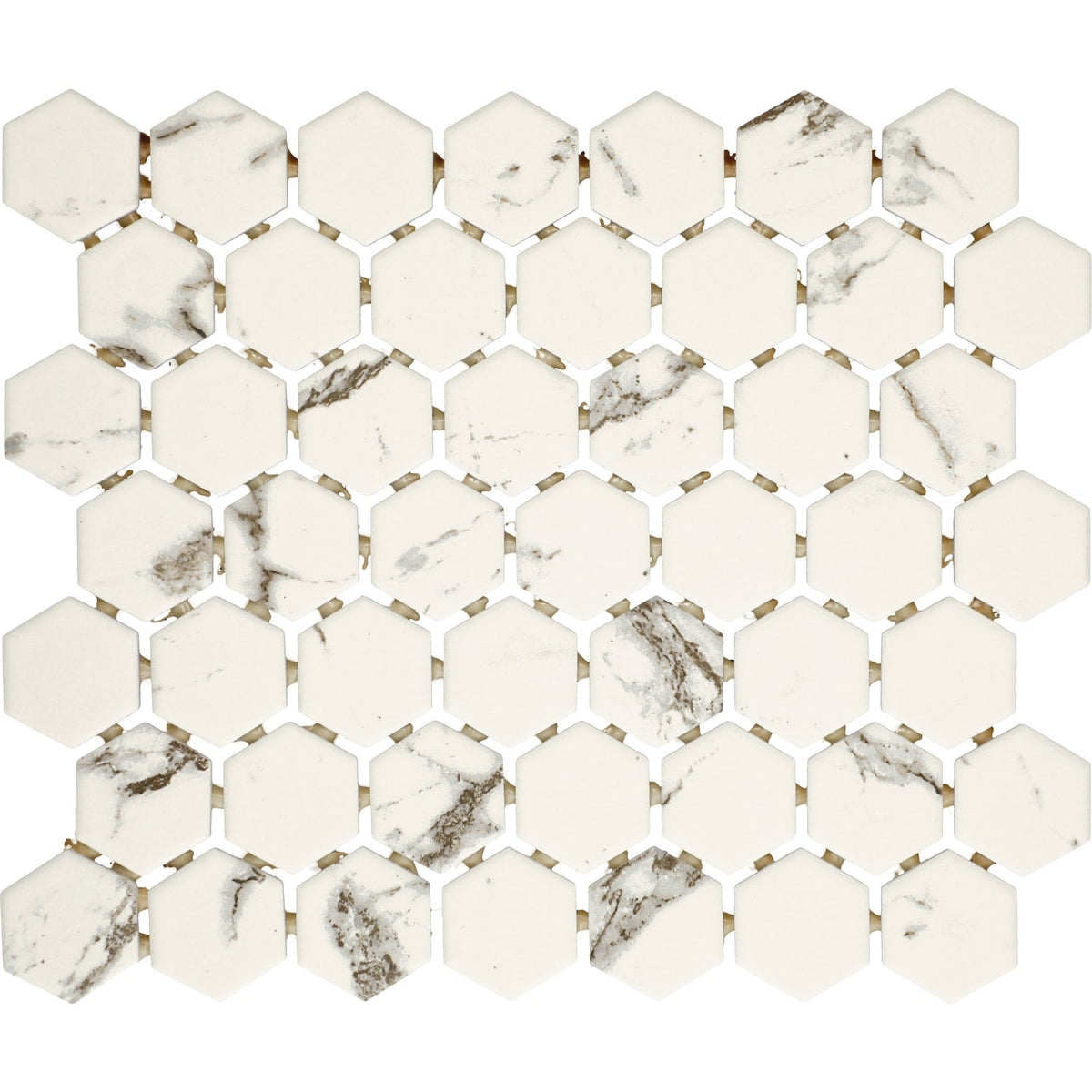 American Olean Marble Manor Calacatta 10-in x 12-in Matte Ceramic Hexagon Marble-Look Floor and Wall Tile (Mesh-Mounted Mosaic)
