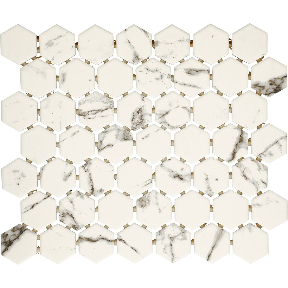 American Olean Marble Manor Calacatta 10-in x 12-in Matte Ceramic Hexagon Marble-Look Floor and Wall Tile (Mesh-Mounted Mosaic)