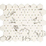 American Olean Marble Manor Calacatta 10-in x 12-in Matte Ceramic Hexagon Marble-Look Floor and Wall Tile (Mesh-Mounted Mosaic)