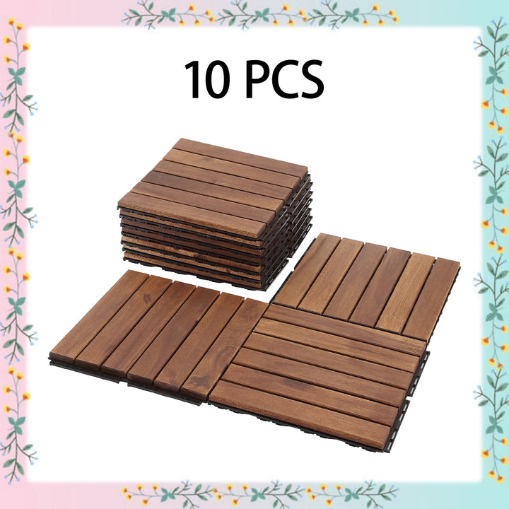 Maocao Hoom Acacia Wood Brown Deck Tile 12-in x 12-in 10 Sq. Feet Coverage Area