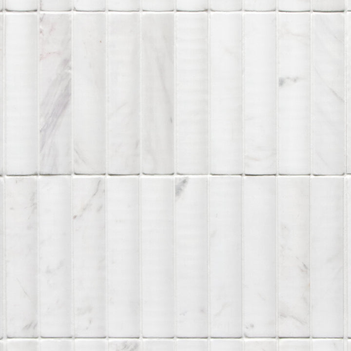 SUNWINGS Fluted Carrara White 11-in x 12-in Honed Natural stone Marble Mosaic Wall Tile product image