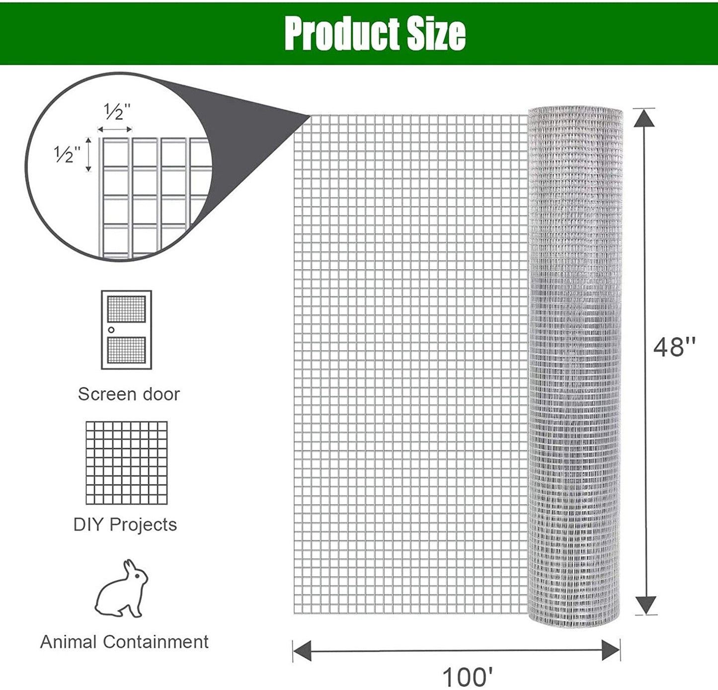 Kahomvis 19-Gauge 100x4 ft Galvanized Hardware Cloth Fencing