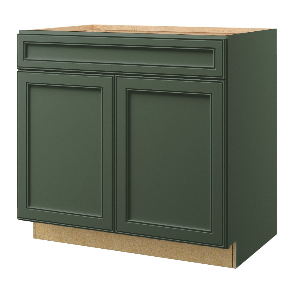 allen + roth Heathrow 36-in W x 34.5-in H x 24-in D Sage Sink Base Fully Assembled Cabinet (Recessed Panel Square Style)