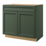 allen + roth Heathrow 36-in W x 34.5-in H x 24-in D Sage Sink Base Fully Assembled Cabinet (Recessed Panel Square Style)