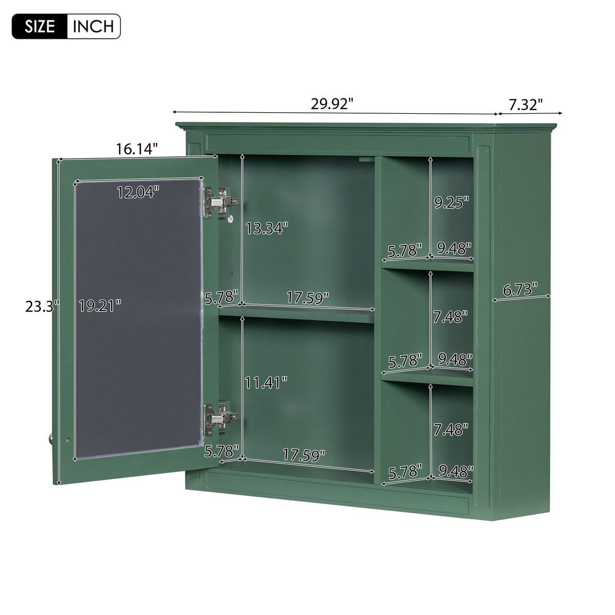Siavonce 30-in x 28-in Surface Mount Green Mirrored Soft Close Medicine Cabinet