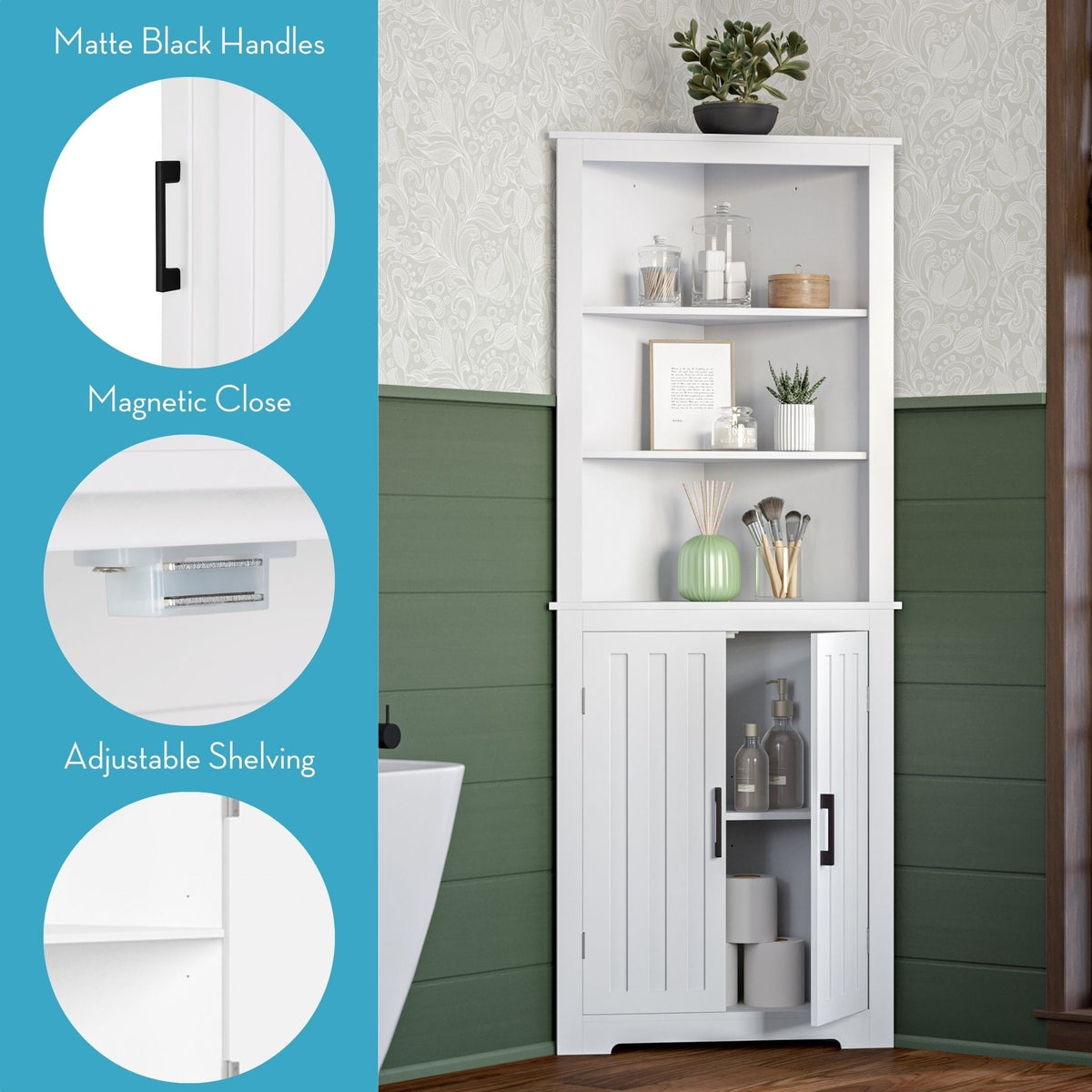 RiverRidge Monroe 24.69-in x 63.81-in x 12.5-in White Freestanding Corner Linen Cabinet