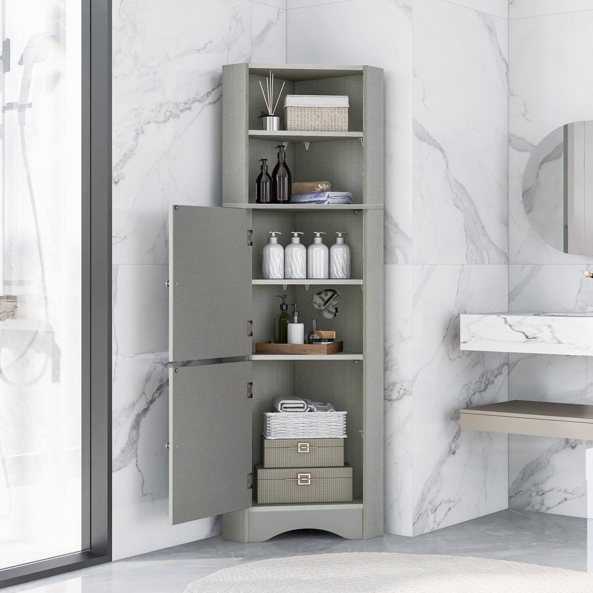 Siavonce 61-in H x 15-in W x 15-in D Grey Wall-mount Utility Storage Cabinet with Adjustable Shelves