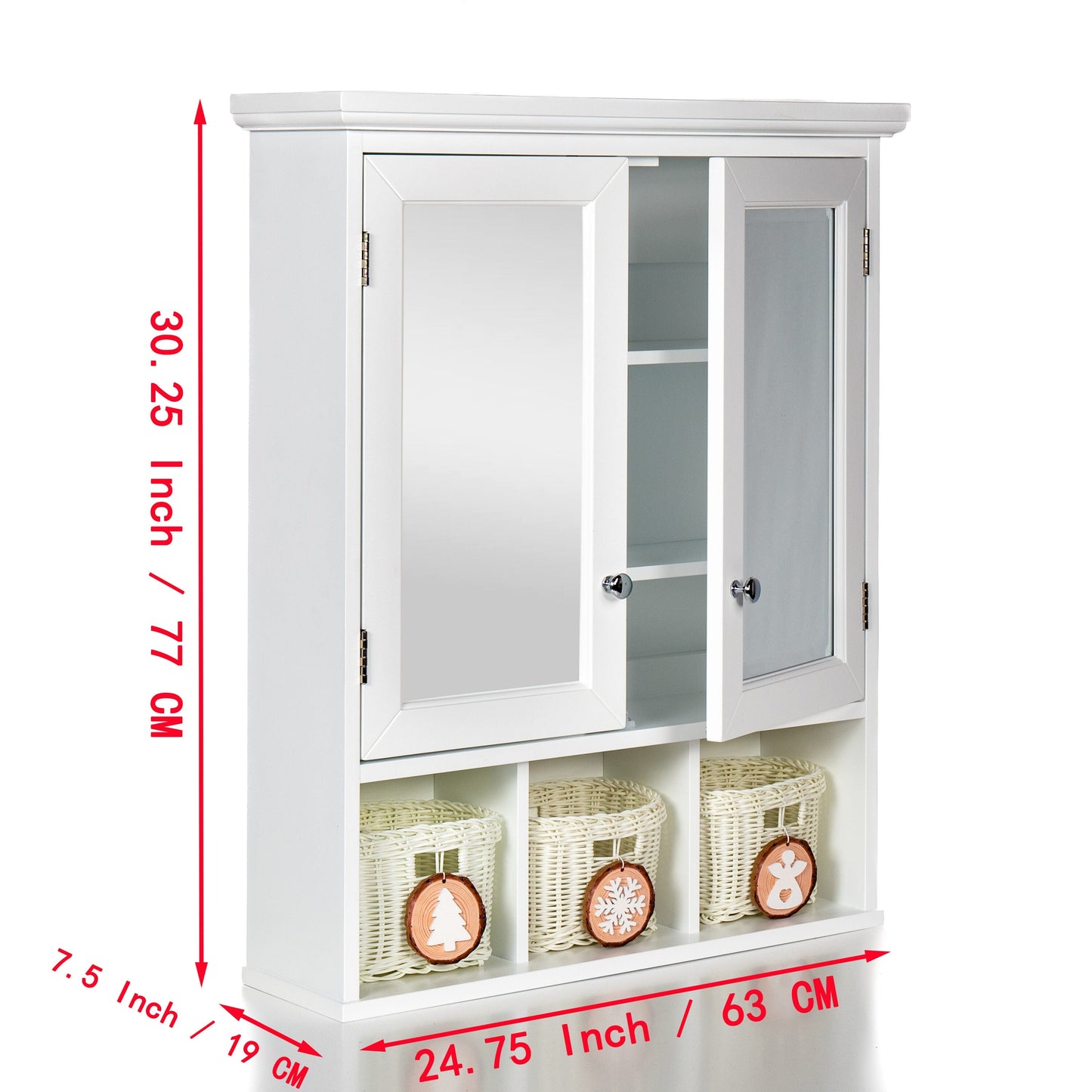 Forclover 25-in x 30-in Surface Mount White Mirrored Medicine Cabinet
