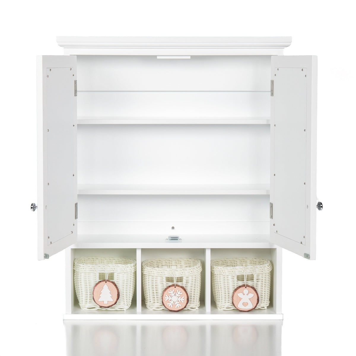 Forclover 25-in x 30-in Surface Mount White Mirrored Medicine Cabinet