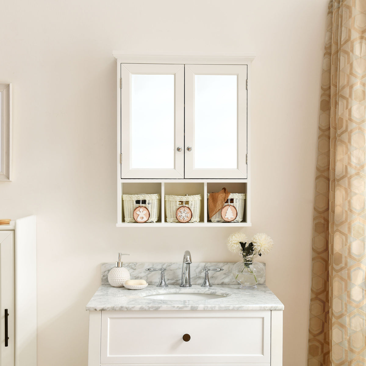 Forclover 25-in x 30-in Surface Mount White Mirrored Medicine Cabinet