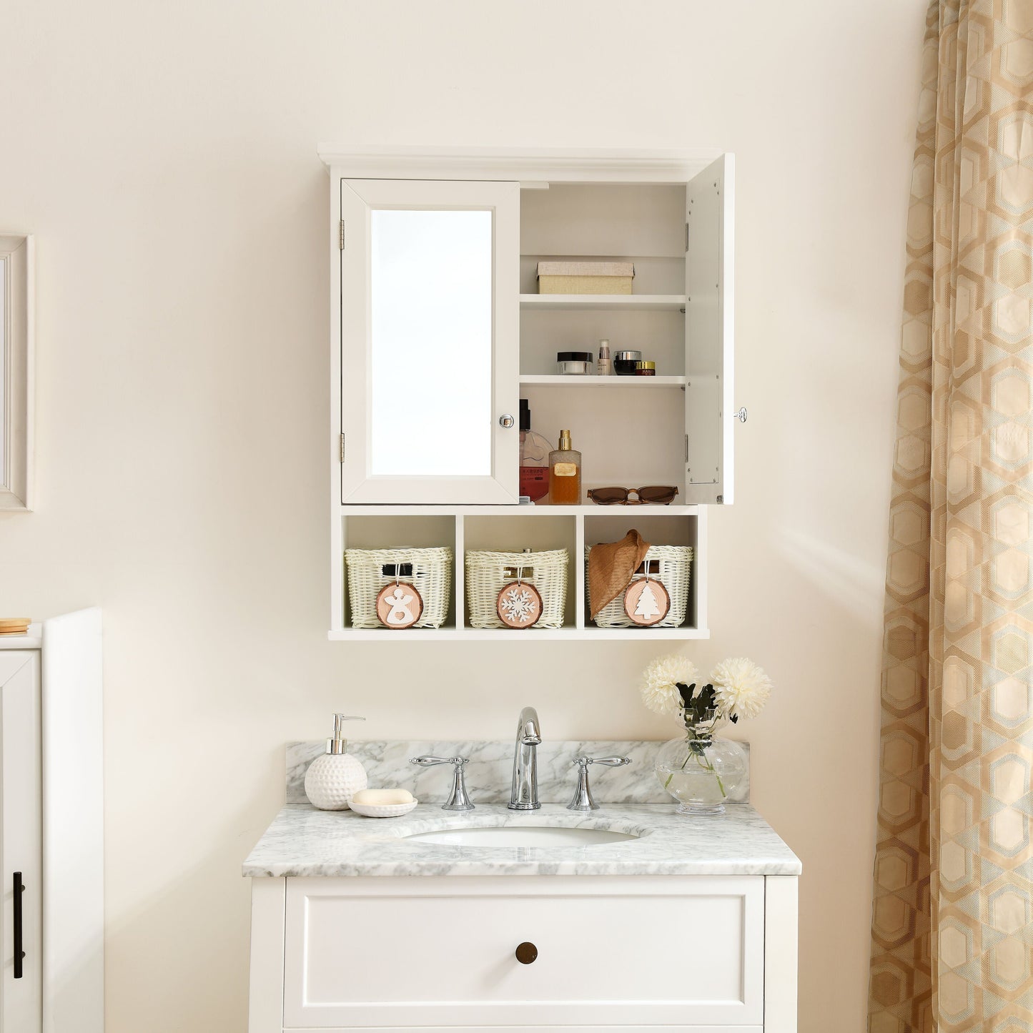 Forclover 25-in x 30-in Surface Mount White Mirrored Medicine Cabinet