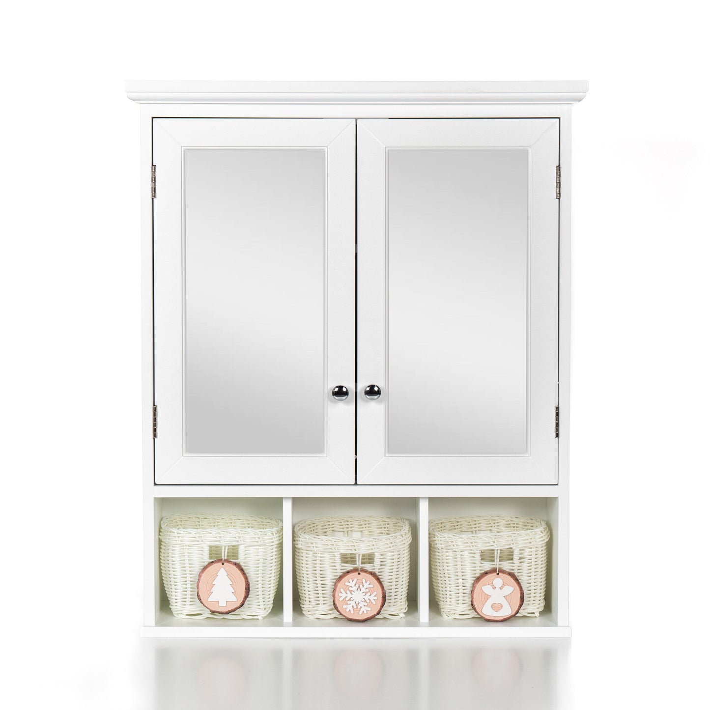 Forclover 25-in x 30-in Surface Mount White Mirrored Medicine Cabinet