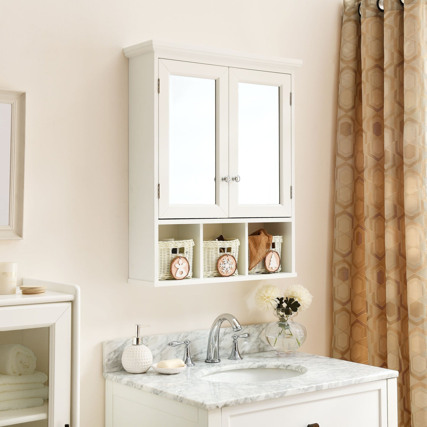 Forclover 25-in x 30-in Surface Mount White Mirrored Medicine Cabinet