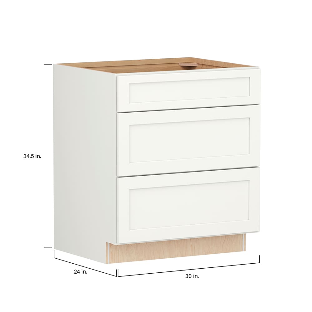 Shenandoah PRO Express Breckenridge 30-in W x 34.5-in H x 24-in D Linen Full Overlay Maple 3-Drawer Base Fully Assembled Plywood Cabinet (Recessed Panel Style)