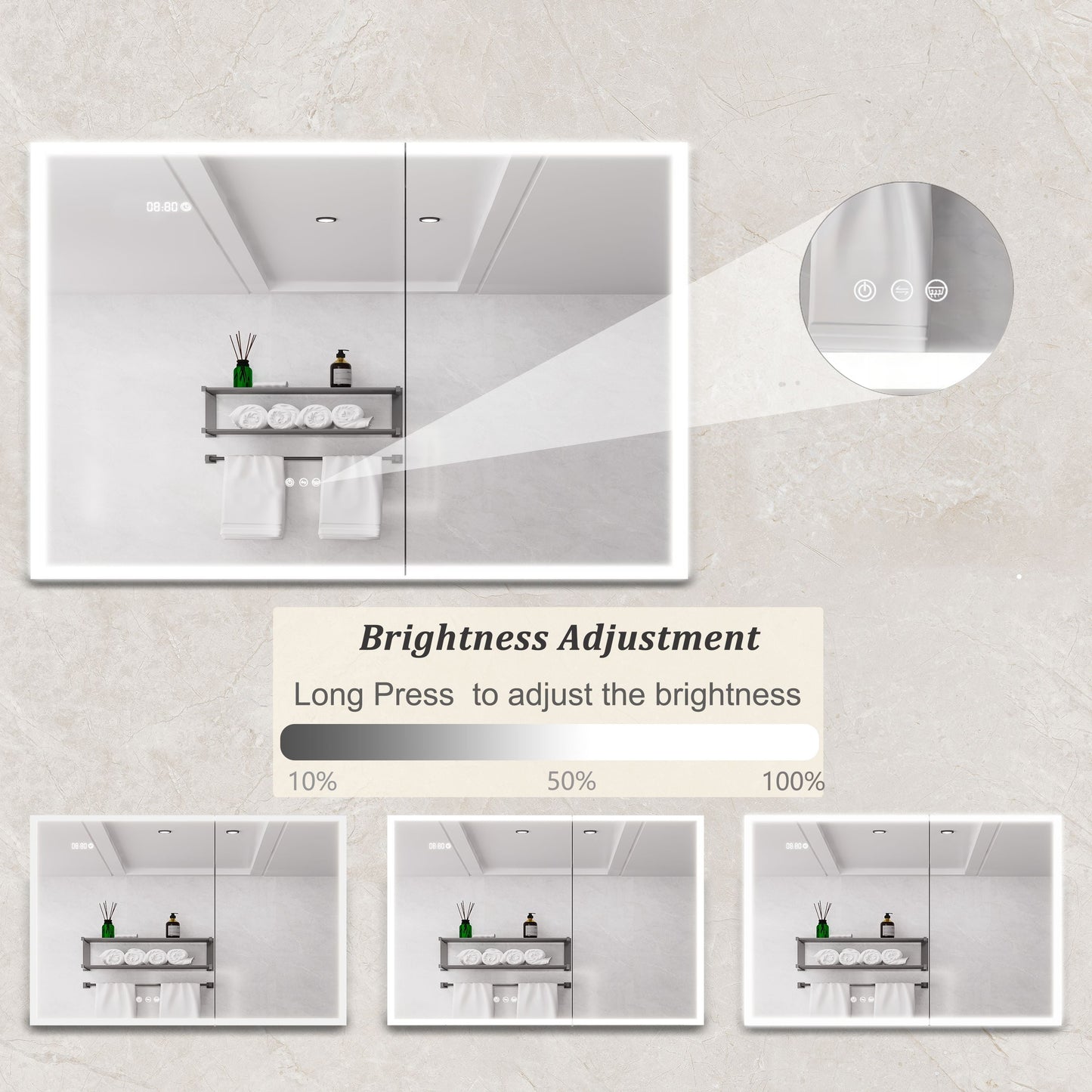 Forclover 36-in x 24-in Lighted LED Fog Free Surface Mount Silver Mirrored Medicine Cabinet