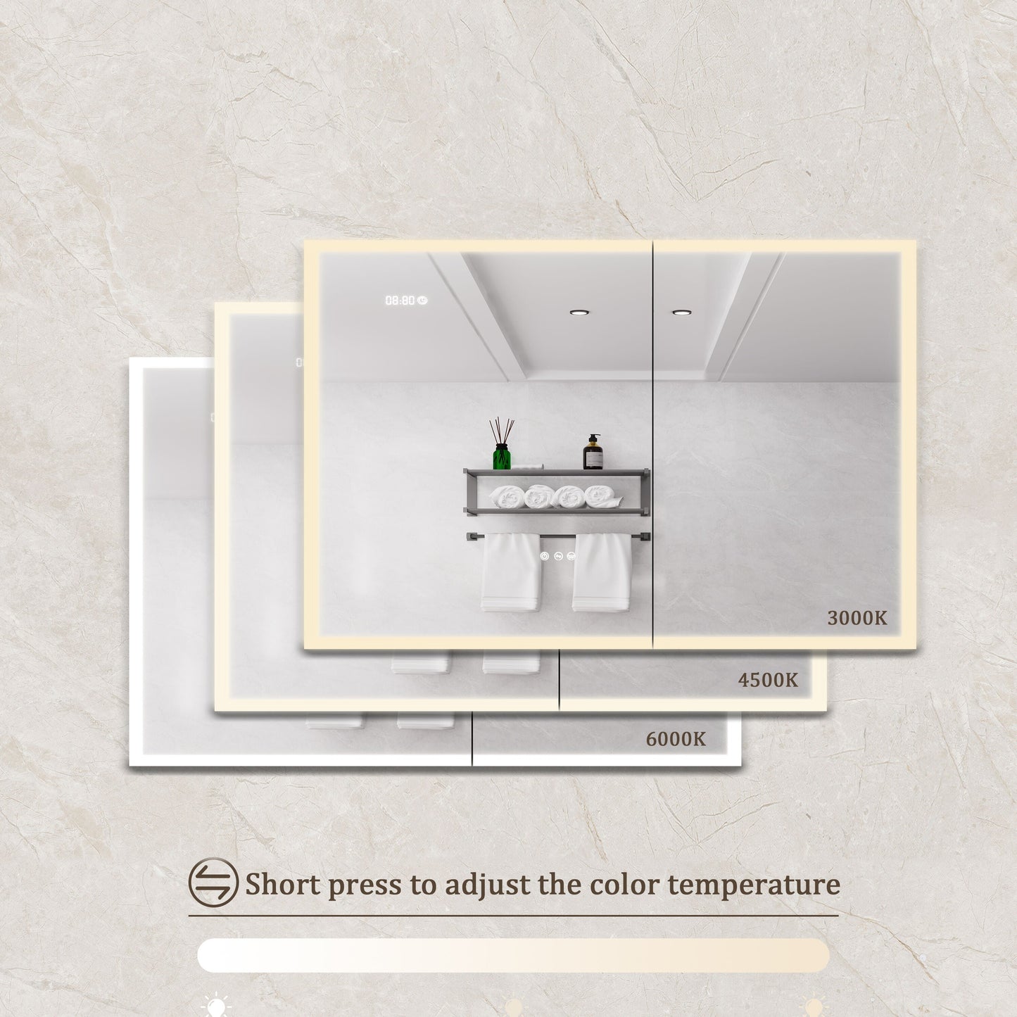 Forclover 36-in x 24-in Lighted LED Fog Free Surface Mount Silver Mirrored Medicine Cabinet