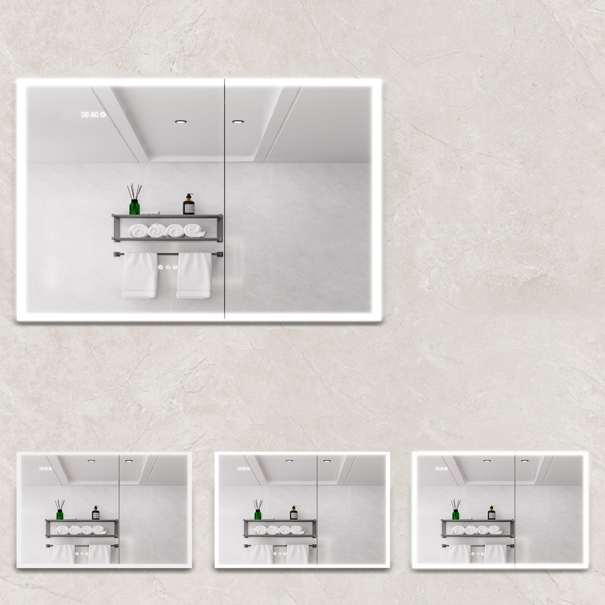 Forclover 36-in x 24-in Lighted LED Fog Free Surface Mount Silver Mirrored Medicine Cabinet