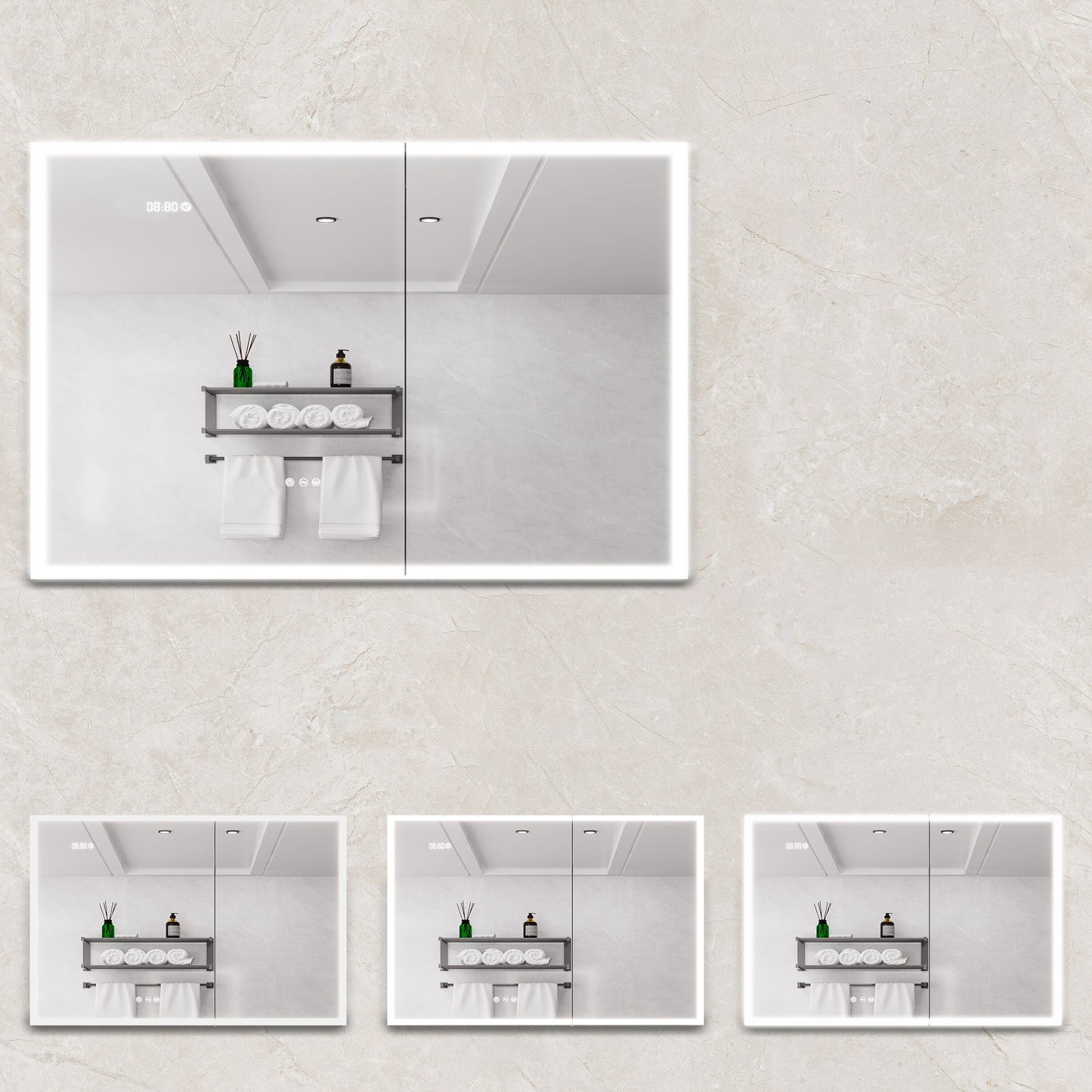 Forclover 36-in x 24-in Lighted LED Fog Free Surface Mount Silver Mirrored Medicine Cabinet