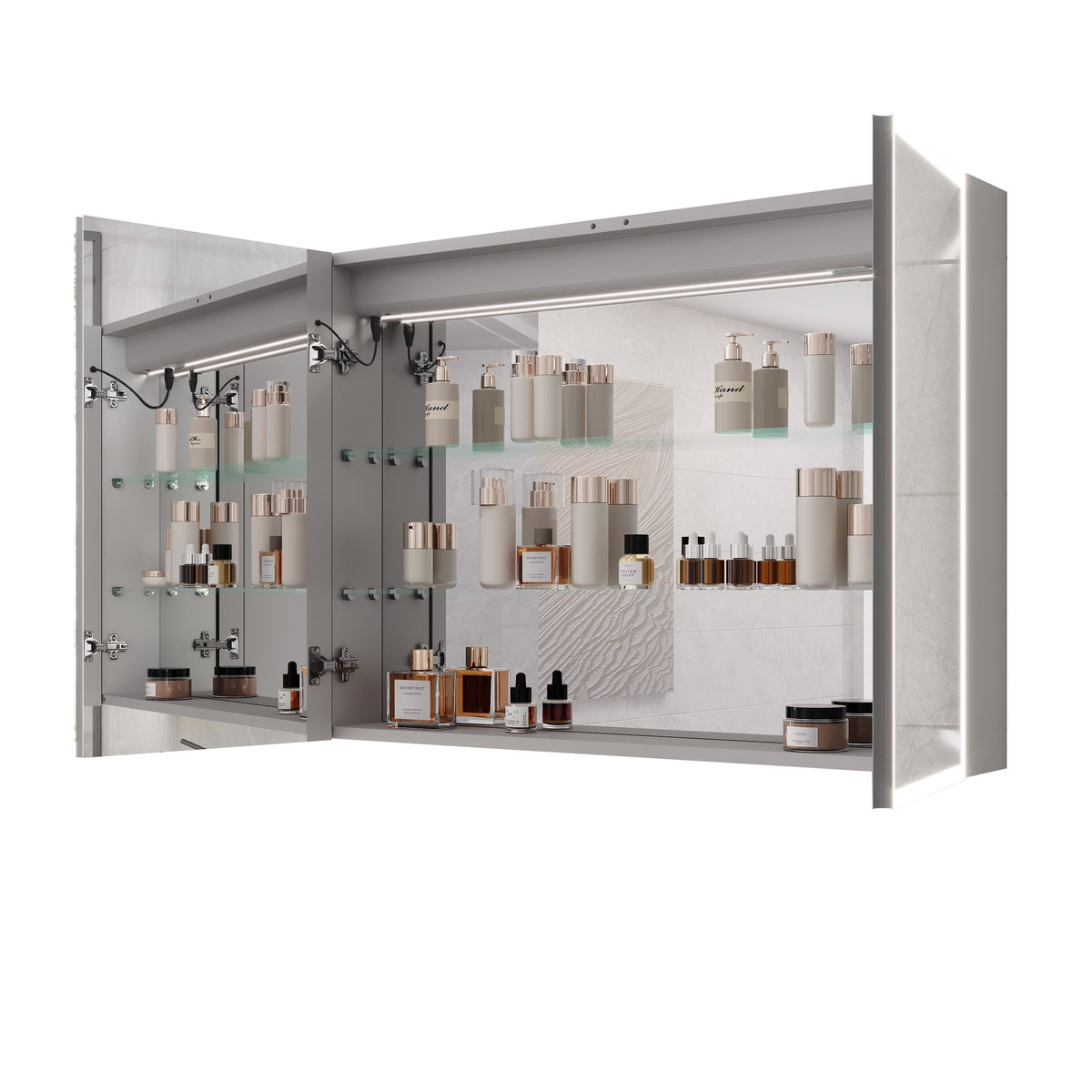Forclover 36-in x 24-in Lighted LED Fog Free Surface Mount Silver Mirrored Medicine Cabinet