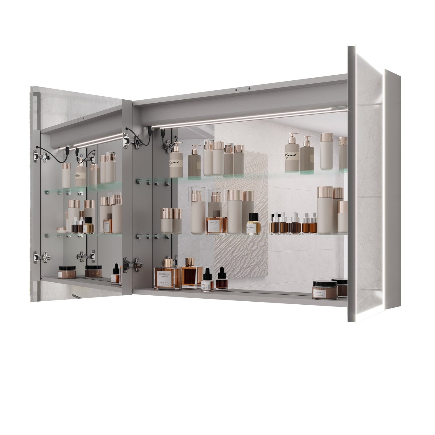 Forclover 36-in x 24-in Lighted LED Fog Free Surface Mount Silver Mirrored Medicine Cabinet
