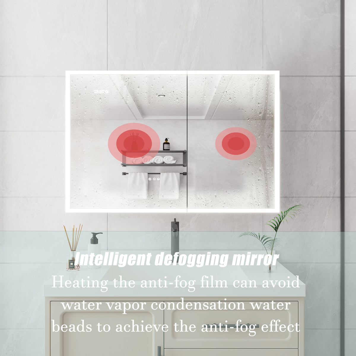 Forclover 36-in x 24-in Lighted LED Fog Free Surface Mount Silver Mirrored Medicine Cabinet