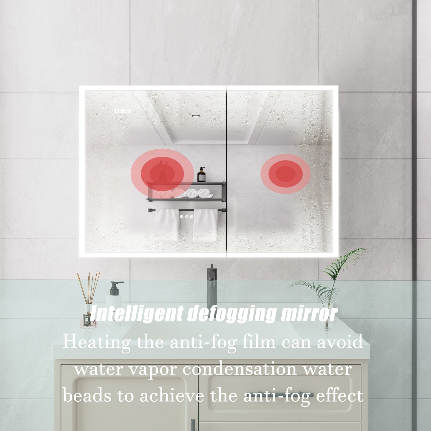Forclover 36-in x 24-in Lighted LED Fog Free Surface Mount Silver Mirrored Medicine Cabinet