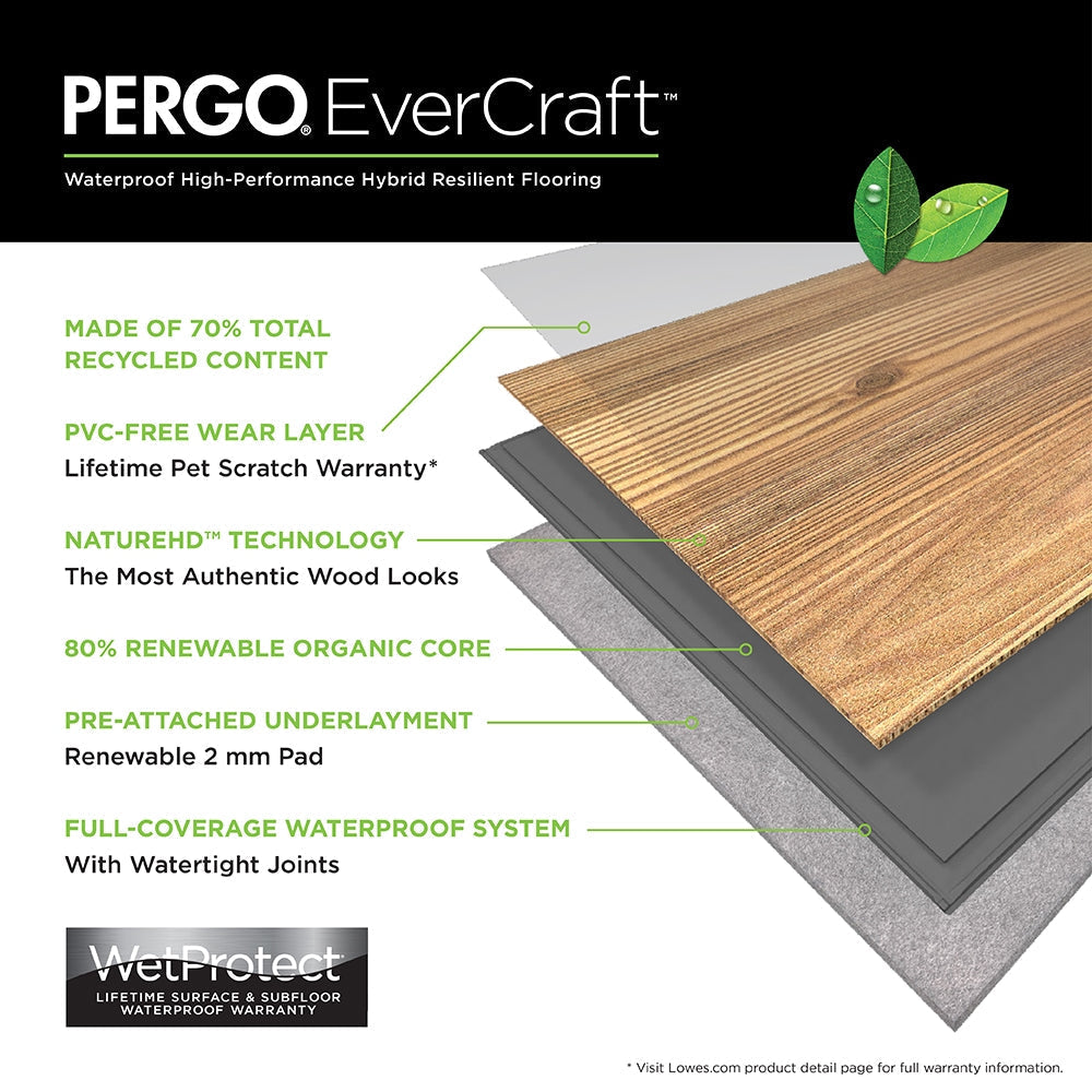 Pergo EverCraft Winding Creek Oak Brown Waterproof Hybrid Resilient Flooring 27-sq ft