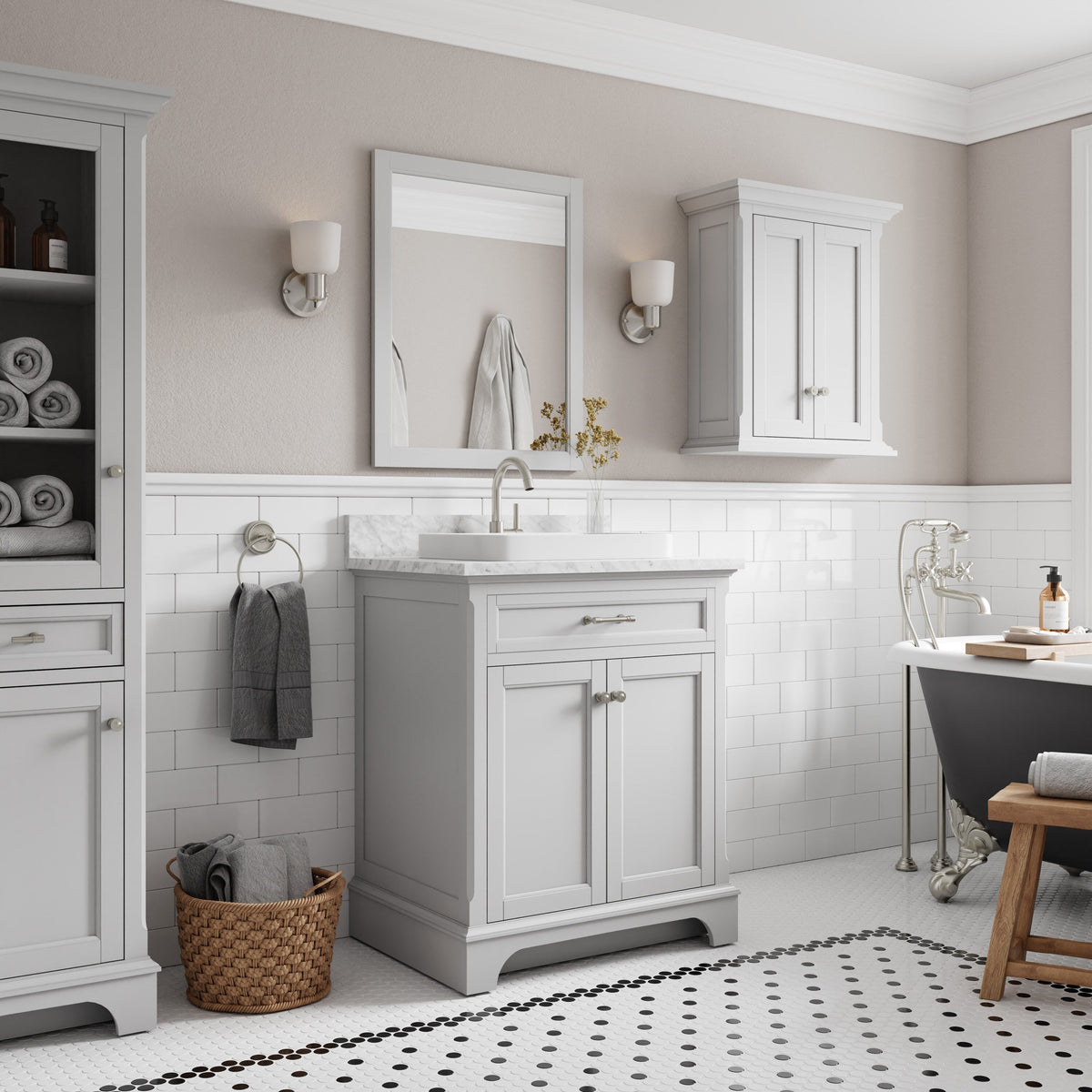 allen + roth 24-in x 28-in x 10-in Light Gray Bathroom Wall Cabinet