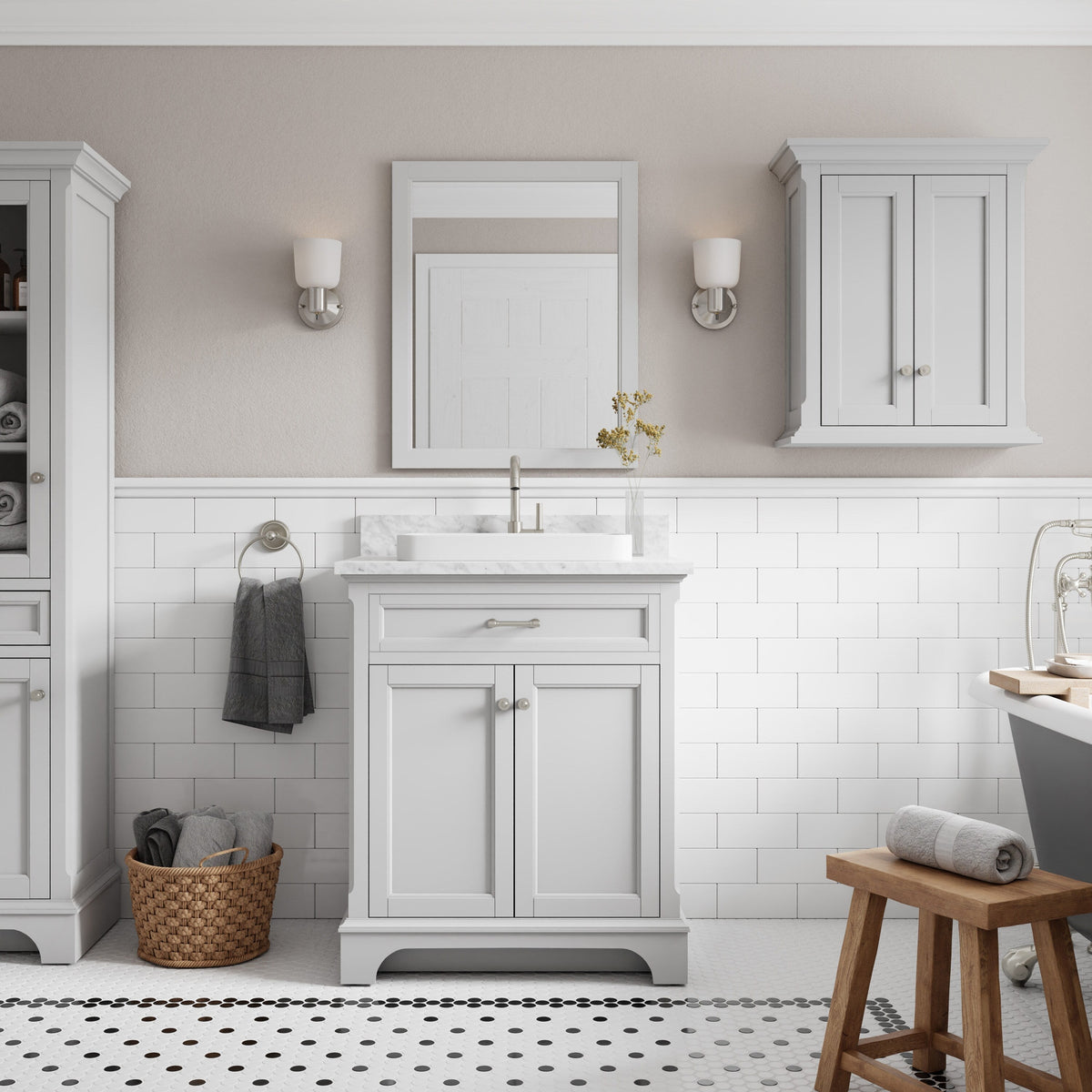 allen + roth 24-in x 28-in x 10-in Light Gray Bathroom Wall Cabinet
