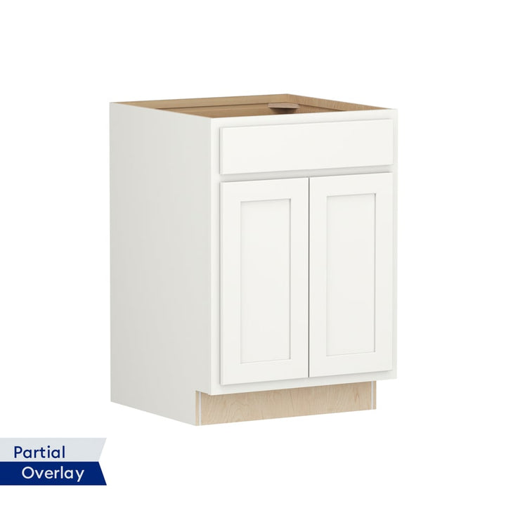 Shenandoah PRO Express Breckenridge 24-in W x 34.5-in H x 24-in D Linen Partial Overlay 1-Drawer Base Fully Assembled Plywood Cabinet (Recessed Panel Shaker Style)