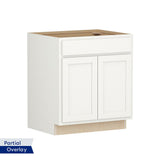 Shenandoah PRO Express Breckenridge 30-in W x 34.5-in H x 24-in D Linen Partial Overlay Maple Sink Base Fully Assembled Plywood Cabinet (Recessed Panel Shaker Style)